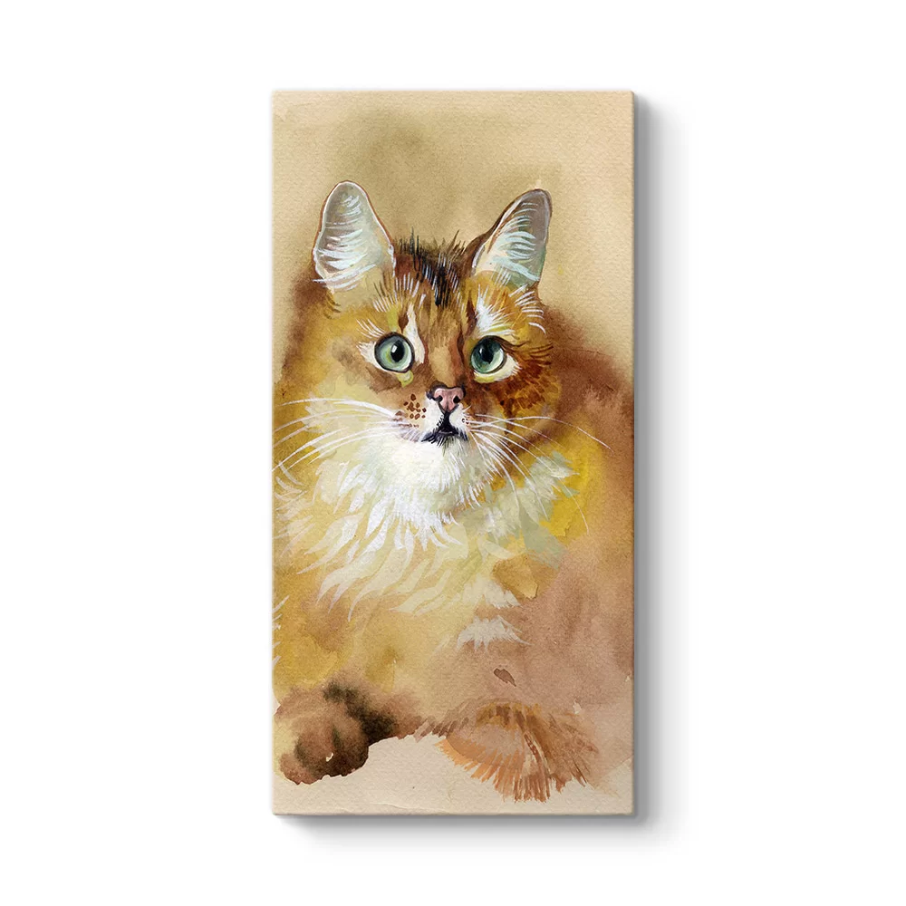 Sulu Boya Sarı Kedi Tablosu - Model 7